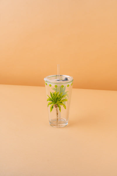 B18 Glass Mug With Lid + Straw