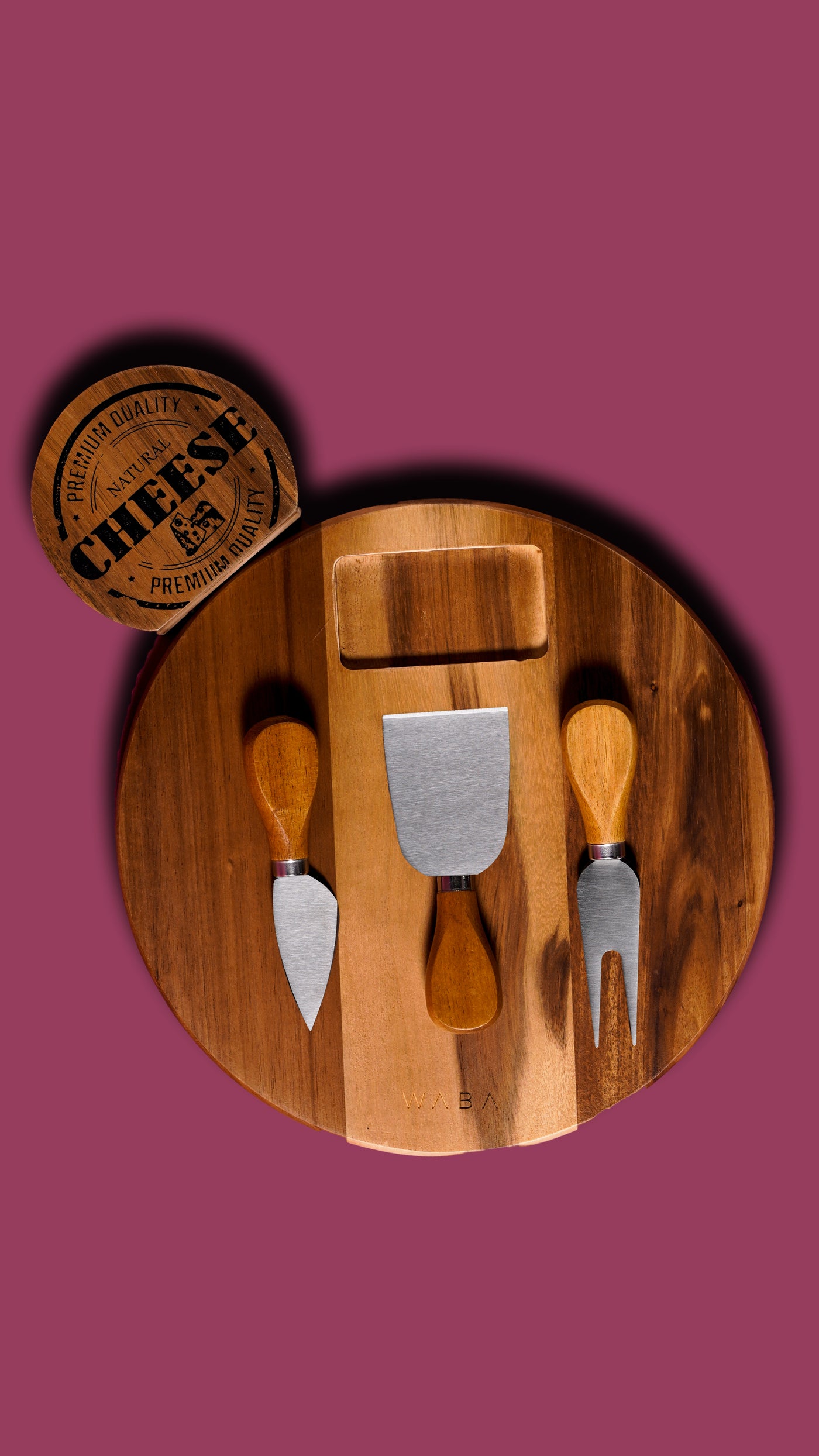 LV4 Cheese Knife Set 3 Pcs W/ Wooden Cutboard (Without box)