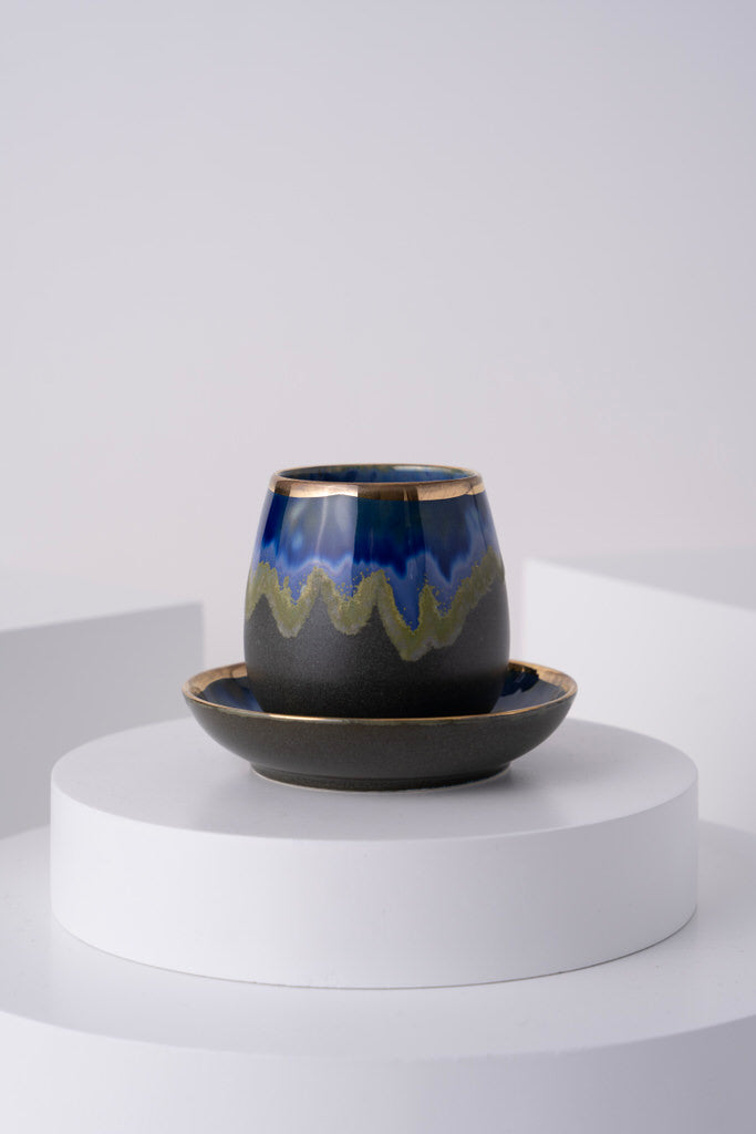 L1 Ceramic Cup With Saucer Blue & Gold