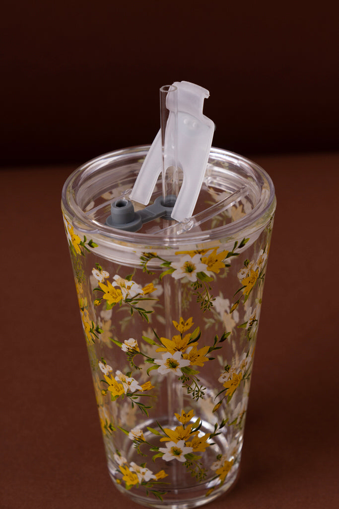 B6 Glass Mug with Lid + Straw