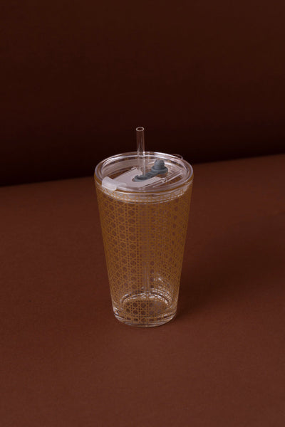 B14 Glass Mug With Lid + Straw