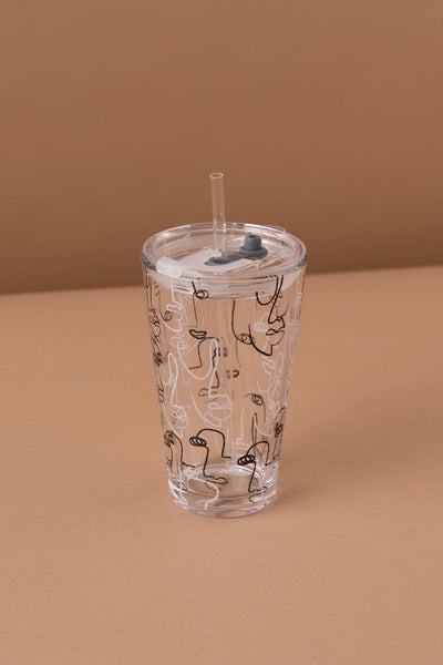 B12 Glass Mug With Lid + Straw