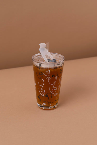 B12 Glass Mug With Lid + Straw