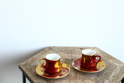 Glore 1 Turkish Coffee Set 2 Pcs - Marble Red
