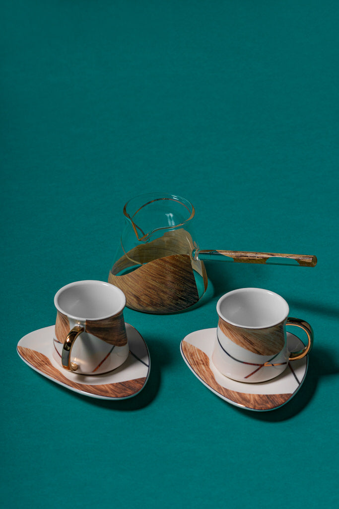 KL1 Coffee Cups Set 2 Pcs W/Pot Wooden White