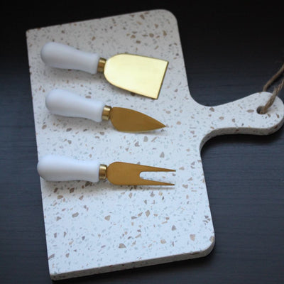 LV1 Cheese Knife Set 3 Pcs W/ Marble Cutboard