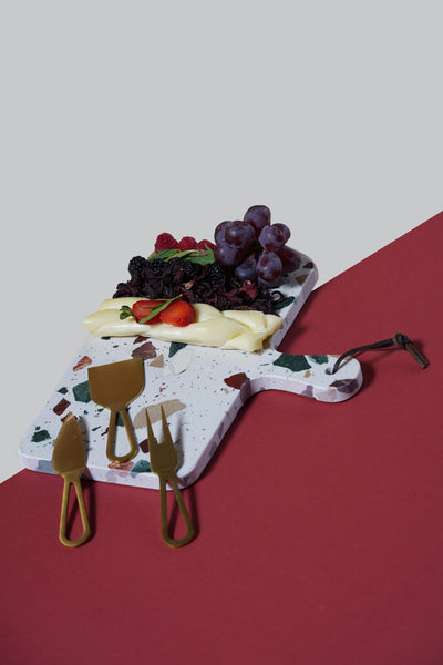 LV16 Cheese Knife Set 3 Pcs W Marble Cutboard White