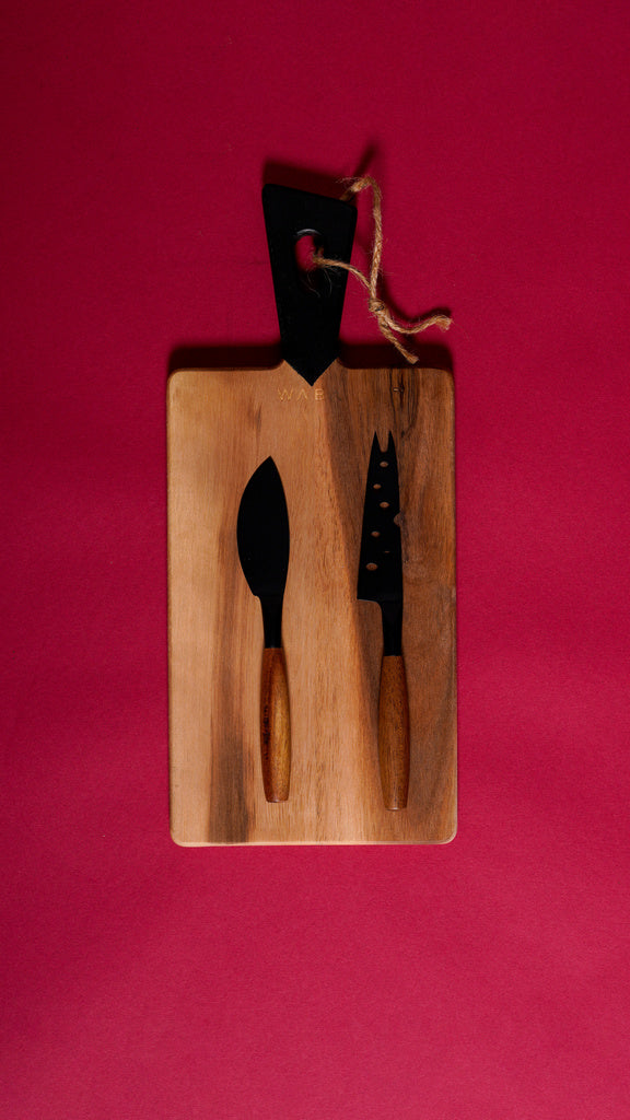 LV13 Cheese Knife Set 2 Pcs W/ Wooden Cutboard