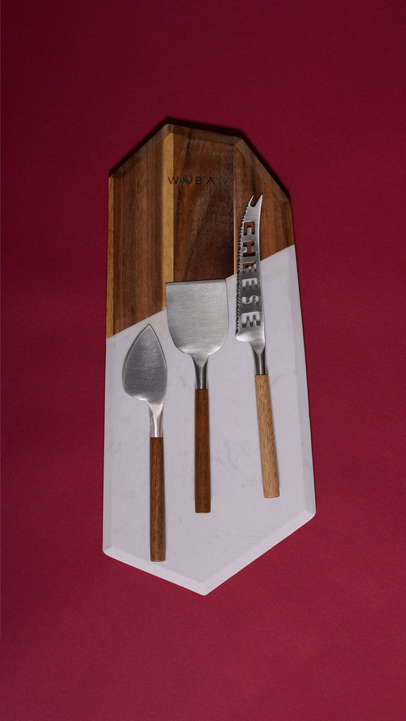 LV8 Cheese Knife Set 3 Pcs W/ Marble Cutboard