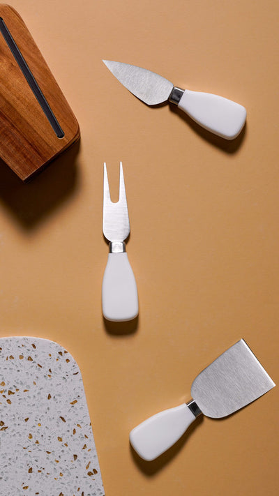 LV19 Cheese Knife Set 3 Pcs W Marble Cutboard
