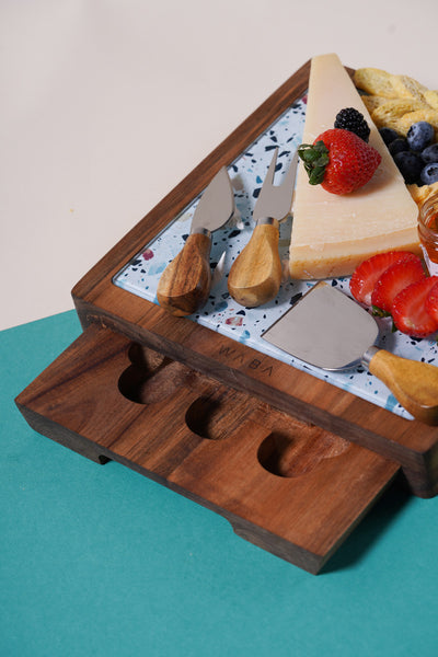 LV3 Cheese Knife Set 3 Pcs W/ Glass Cutboard