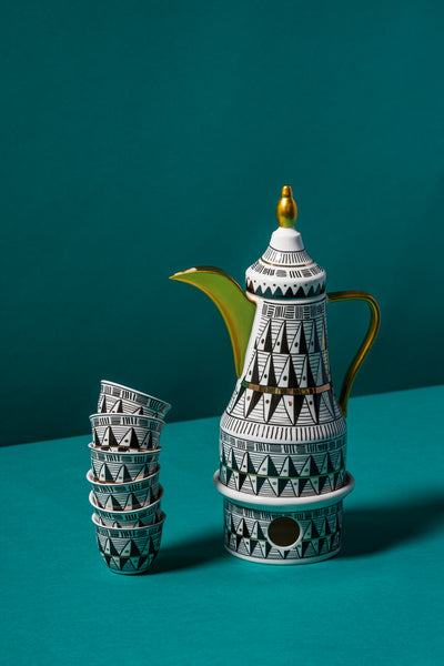 H1 Arabic Coffee Cups Set 6 Pcs W/Pot holder