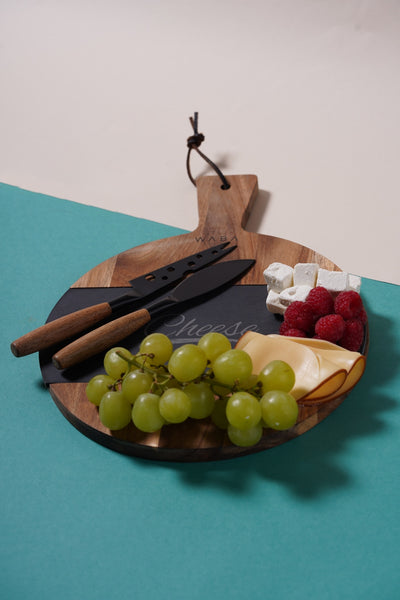 LV12 Cheese Knife Set 2 Pcs W/ Wooden Cutboard